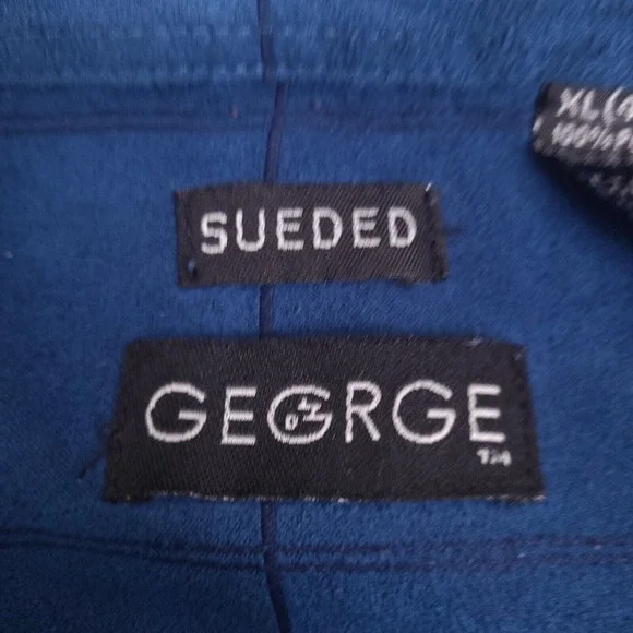 George Sueded Shirt Men's XL Blue‎ Plaid Long Sleeve Button Up Collared Soft - Picture 3 of 10